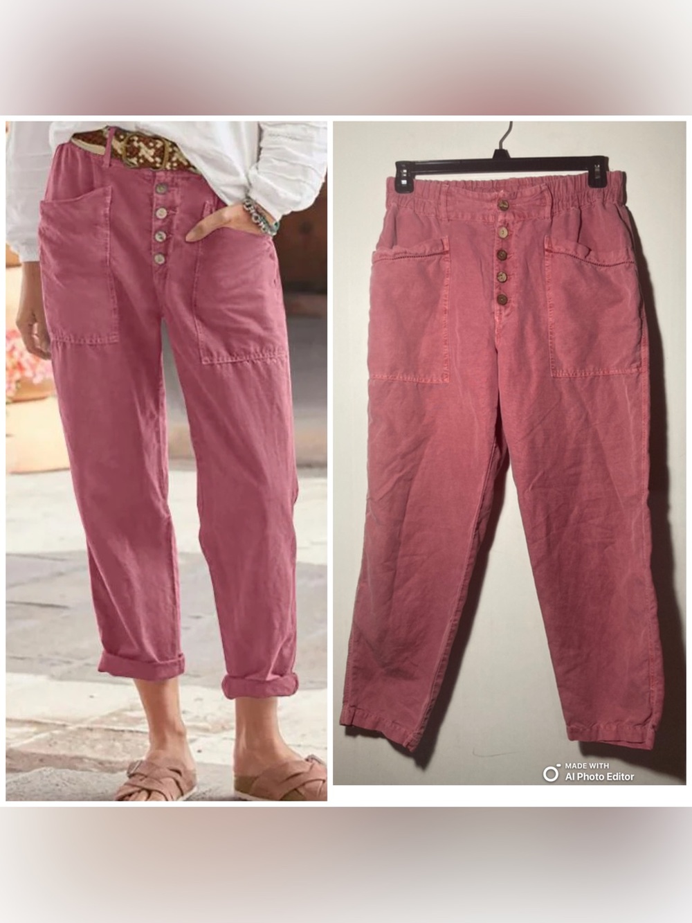Sundance Linen/Cotton Button Front Pants Elasticized Waistband Belt Loops Size 8